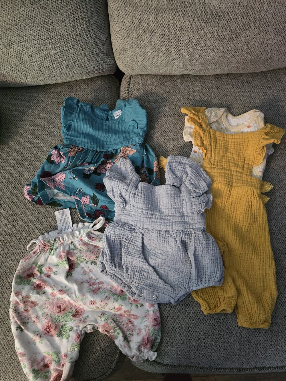 Baby Girls Floral & Textured Romper Bundle - Teal, Yellow, Blue, Pink